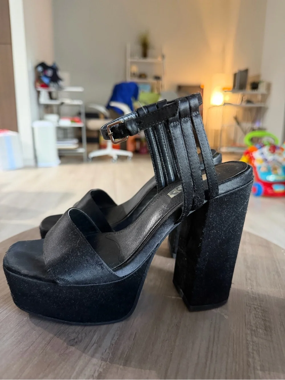 Topshop Black Suede Platform Block Heel Sandals